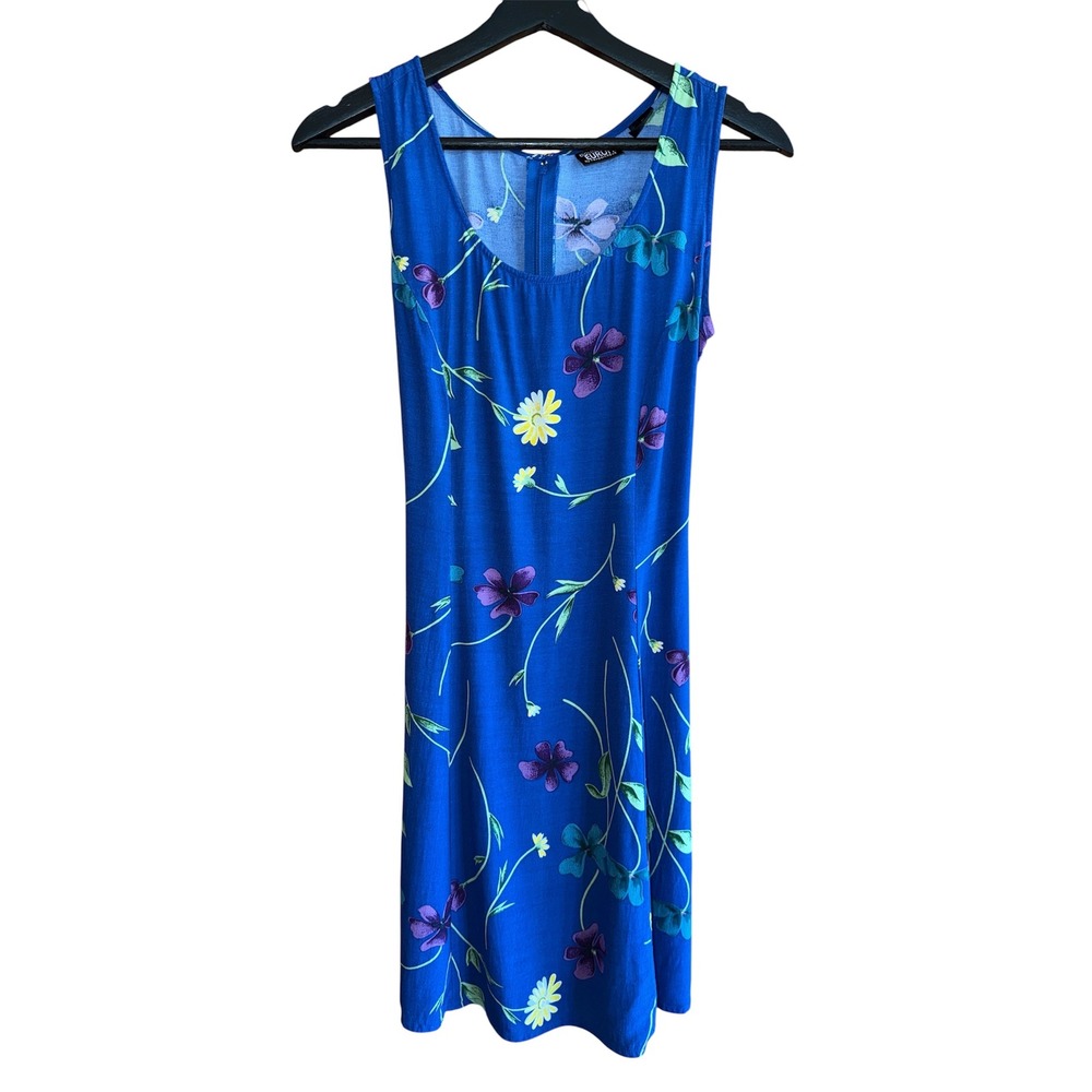 VTG Boutique Europa Newport News Blue Floral Sleeveless Mini Dress Size 6